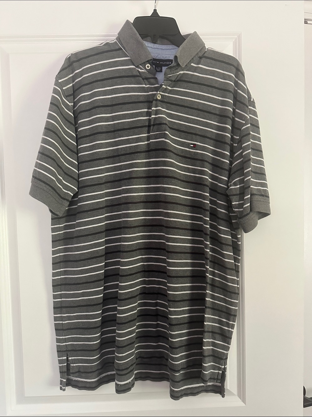 Tommy Hilfiger Charcoal Gray & White Striped Polo